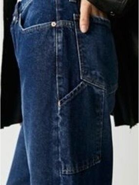 We The Free Cargo Style Wide-Leg Jeans in Medium Blue